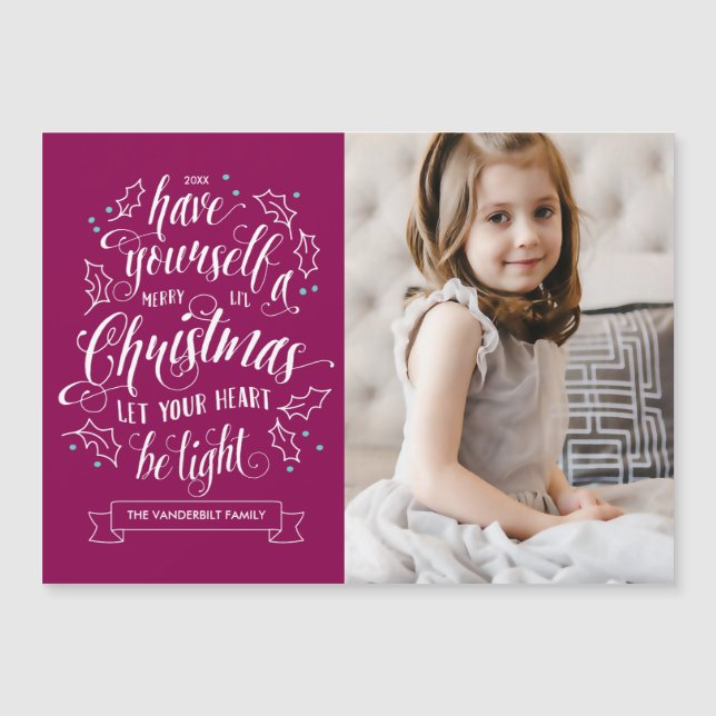 Hand Lettered Merry Li'l jul Magnetic Card (Framsida)
