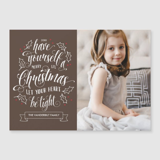 Hand Lettered Merry Li'l jul Magnetic Card (Framsida)