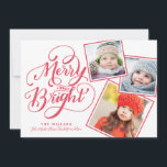 Hand Lettered Merry och Bright Jul Snapshots Julkort<br><div class="desc">Modern julfotkort med exklusiv handskriven typografisk grafik med texten "Merry and Bright"</div>