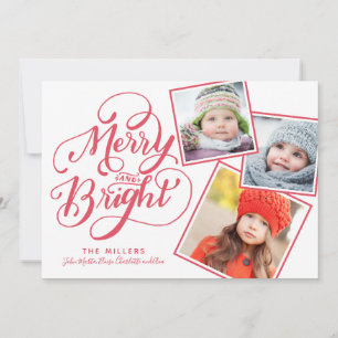 Hand Lettered Merry och Bright Jul Snapshots Julkort