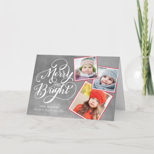 Hand Lettered Merry och Bright Jul Snapshots Kort (Framsida)
