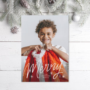Hand Lettered Merry Starry Snowflake Photo Julkort