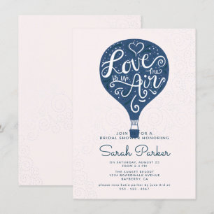 Hand Lettered Navy Luftballong Möhippa Inbjudningar