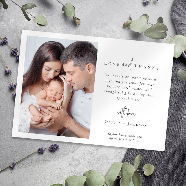 Hand Lettered Newborn Baby Photo Birth Tack Kort (Skapare uppladdad)