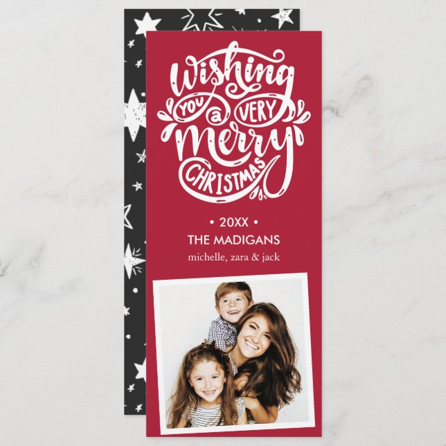 Hand Lettered Önskemål | Retro-julfoto Inbjudningar (Fram/baksida)