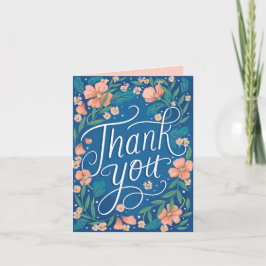 Hand Lettered Peach Blue Blommigt Photo Tack Kort