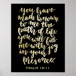 Hand Lettered Psalm 16:11 Guld Glitter Poster