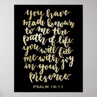 Hand Lettered Psalm 16:11 Guld Glitter Poster