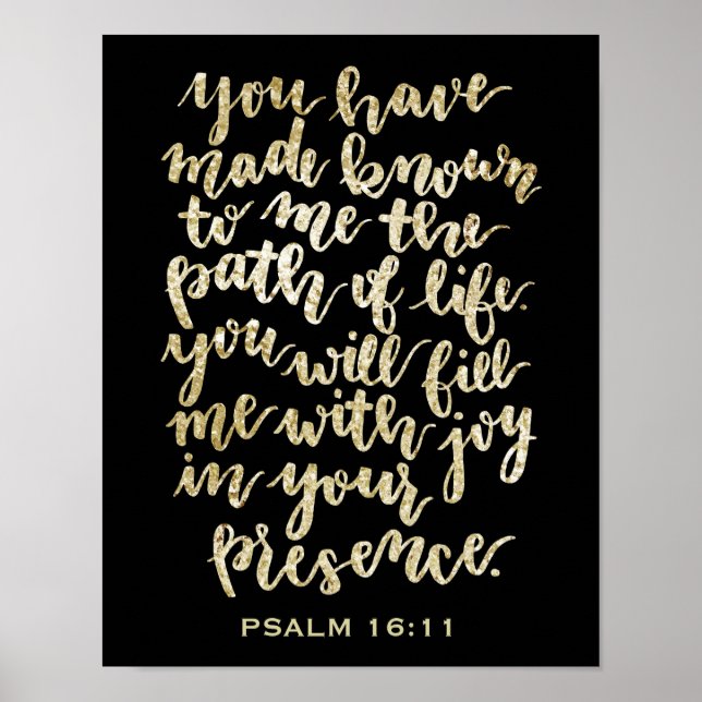 Hand Lettered Psalm 16:11 Guld Glitter Poster (Framsidan)
