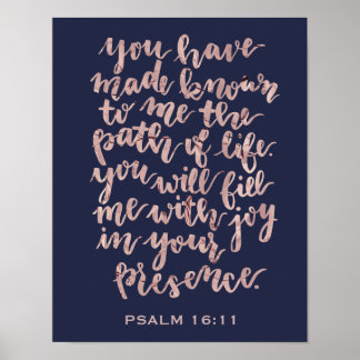 Hand Lettered Psalm 16:11 Ro Guld Foil Poster