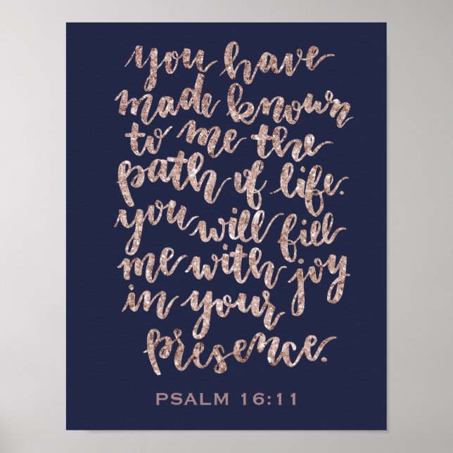 Hand Lettered Psalm 16:11 Rose Glitter Poster (Framsidan)