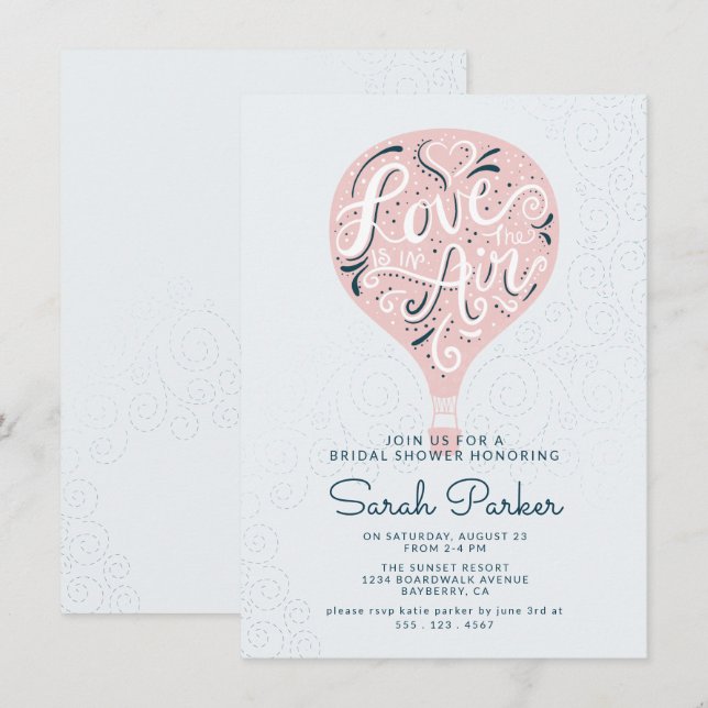 Hand Lettered Rosa Luftballong Möhippa Inbjudningar (Fram/baksida)