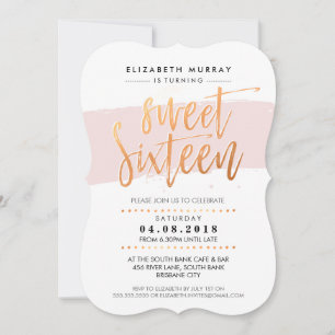 HAND LETTERED SCRIPT rosa av 16 trendig koppar Inbjudningar