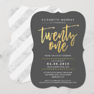 HAND LETTERED SCRIPT trendig guld foil grått Inbjudningar