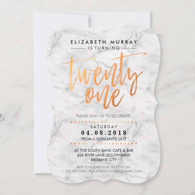 HAND LETTERED SCRIPT-trendig kopparmarmor Inbjudningar (Framsida)