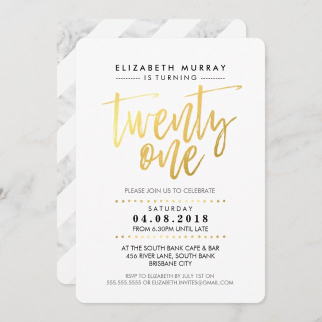 HAND LETTERED SCRIPT-typ enkel guld-foliemärkning Inbjudningar (Fram/baksida)