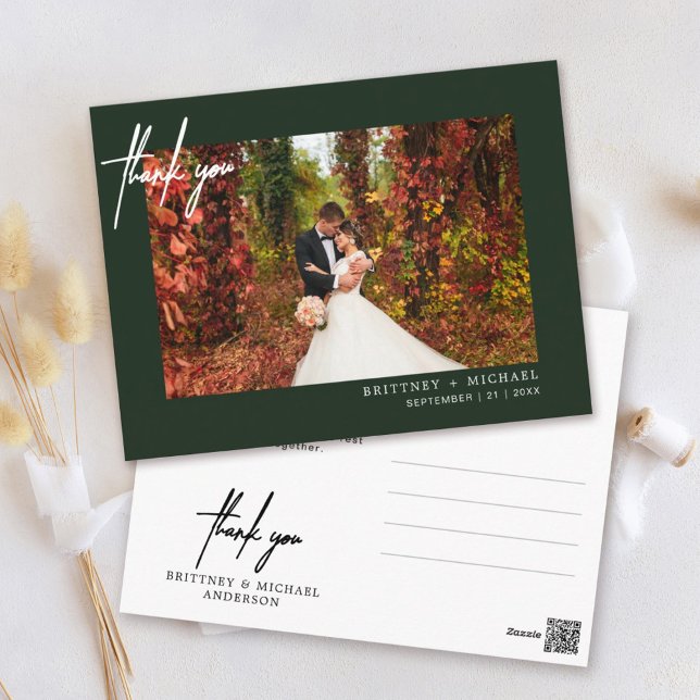 Hand-Lettered Simple Photo Tack Forest Grönt Vykort (Skapare uppladdad)