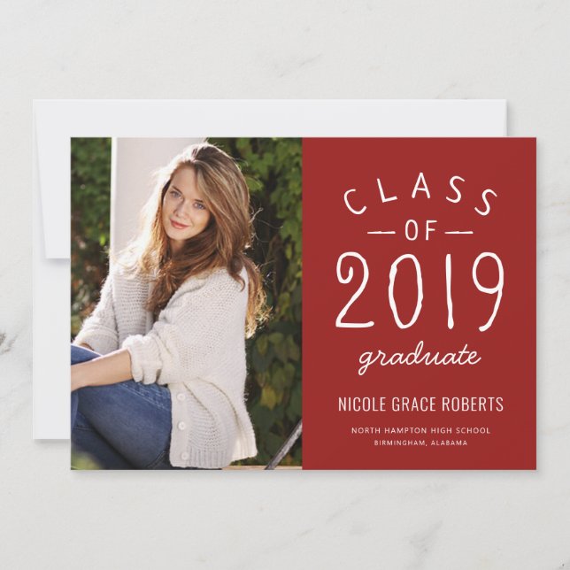 Hand Lettered Studenten Photo Announcement Red Meddelande (Framsida)