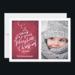 Hand Lettered Typography Ornament | Jul Julkort<br><div class="desc">Julkortet har en handskriven kalligrafprydnad på en grå röd bakgrund. Lägg till ett foto på baksidan och personligen. Opt för en texturerad papper för något extra speciellt.</div>