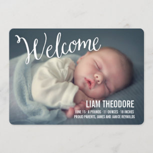 Hand Lettered Welcome Photo Birth Notice Meddelande
