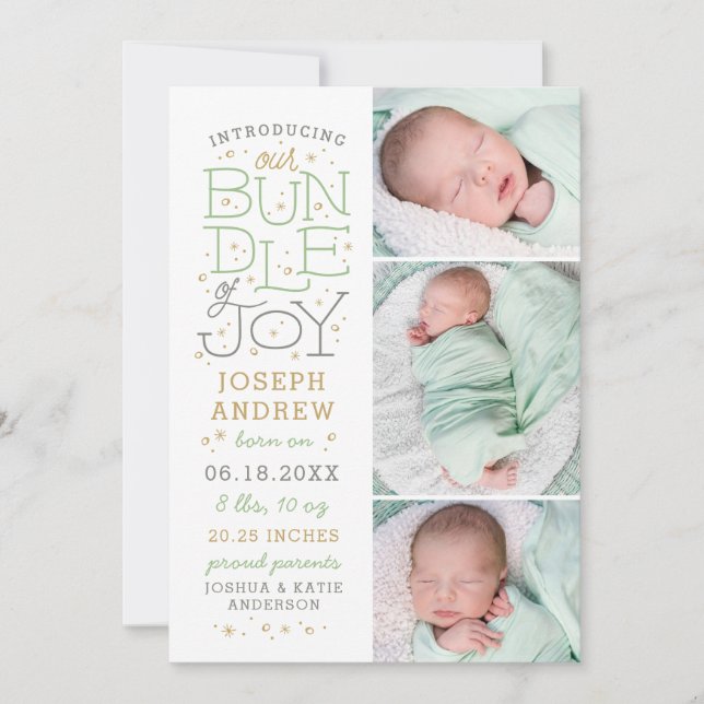 Hand Lettering Birth Announcement 3 Foton Meddelande (Framsida)