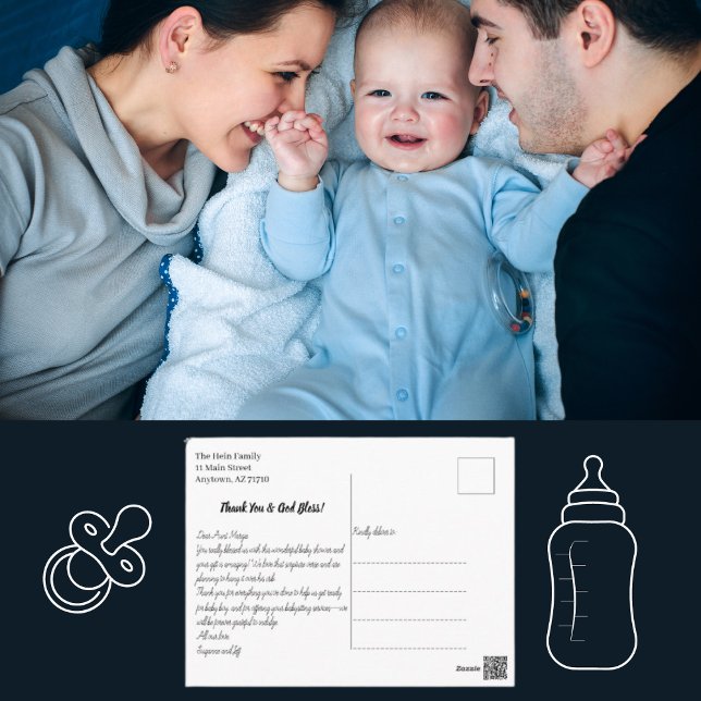 Hand Lettering Foto Baby Shower Tacksamhetskort  Vykort (Skapare uppladdad)