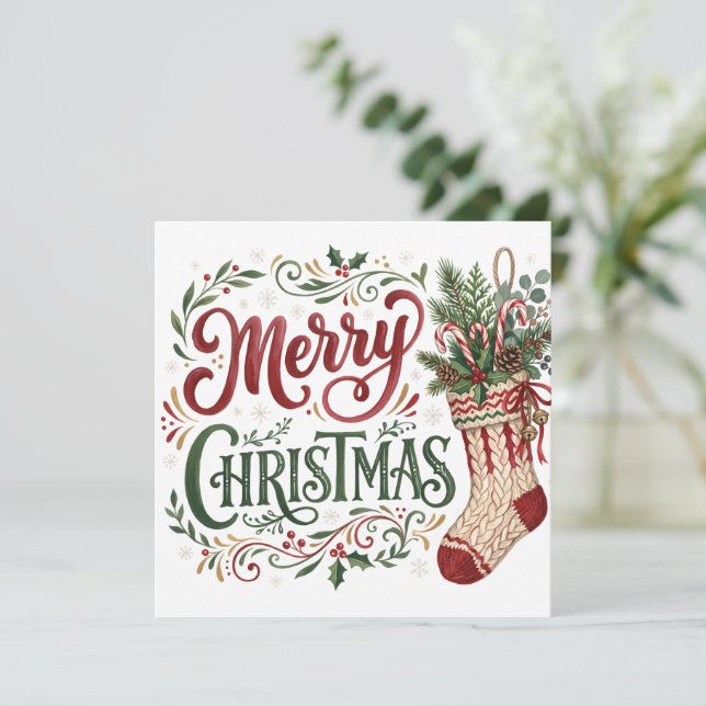 Hand Lettering Julstrumpa Foto Kort (Stående Fram)