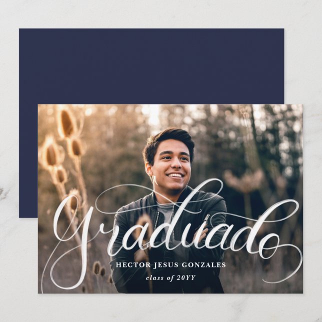 Hand Lettering Spain Graduado Studenten Photo Inbjudningar (Fram/baksida)