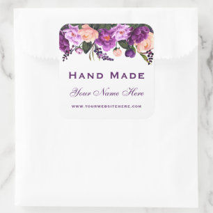 Hand Made Lila Watercolor Blommigt Small Fyrkantigt Klistermärke