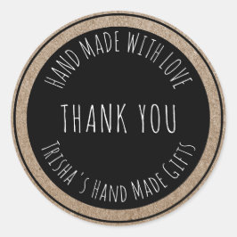 Hand Made med Kärlek Tack Kraft Black Runt Klistermärke
