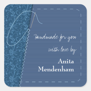 Hand Made Sewing Nål Sticker Fyrkantigt Klistermärke