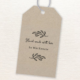Hand Made With Love Brown Paper Botanical Leaf  Presentetikett