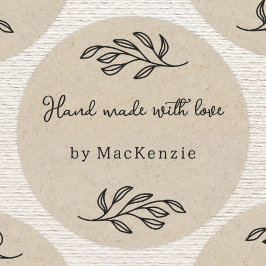 Hand Made With Love Brown Paper Botanical Leaf  Runt Klistermärke
