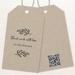 Hand Made With Love Brown Paper QR code Price Tag Presentetikett