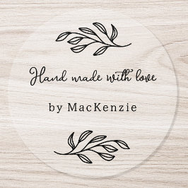 Hand Made With Love Personalized Botanical Leaf  Runt Klistermärke