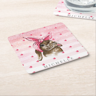 Hand målad Bunny glitter Personlig Underlägg Papper Kvadrat