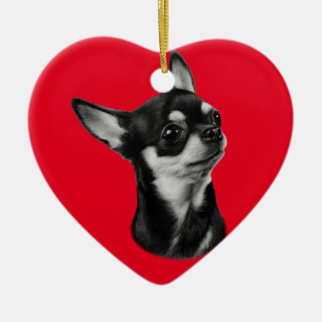 Hand målad chihuahua porträtt julgransprydnad keramik (Framsidan)
