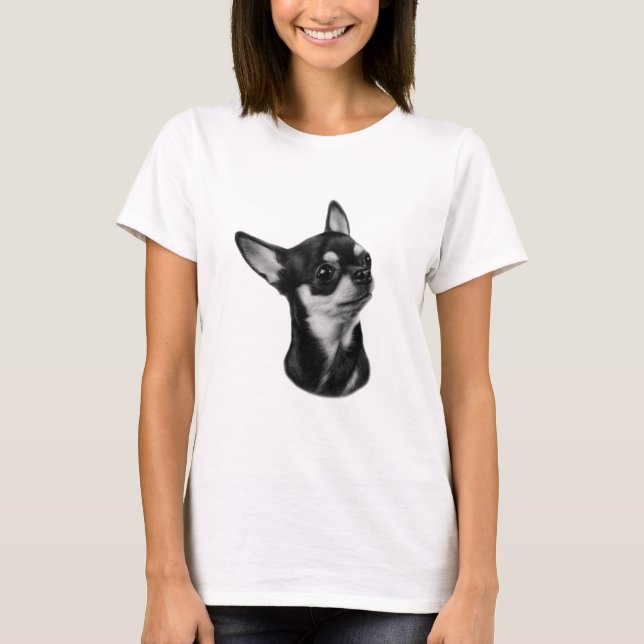Hand målad chihuahua porträtt tee shirt (Framsida)