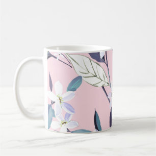 Hand målad elegant lila leavesart, blomma, watt kaffemugg