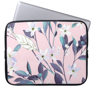 Hand målad elegant lila leavesart, blomma, watt laptop fodral
