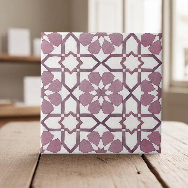 Hand målad geometrisk burgundisk morockan etnisk kakelplatta (Skapare uppladdad)