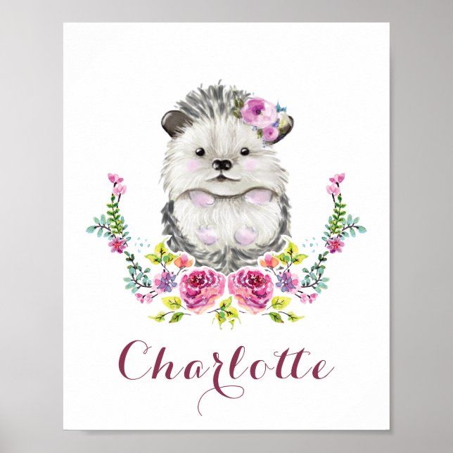 Hand målad Hedgehog Personlig blommigt Poster (Framsidan)