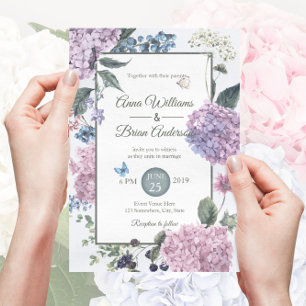 Hand-målad Hydrangea Blommigt Bröllop Inbjudningar