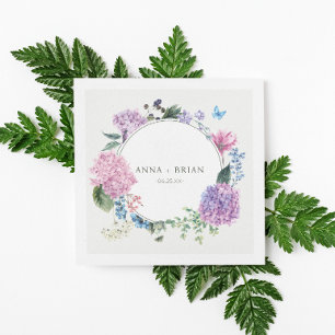 Hand-målad Hydrangea Blommigt Bröllop Pappersservett