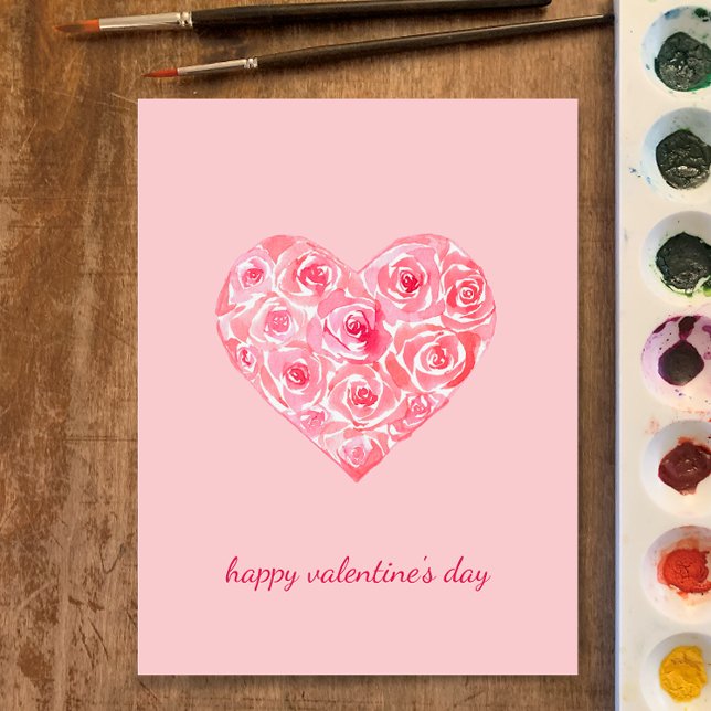 Hand målad vattenfärg ro hjärta Valentines day Helg Vykort (Personalize my hand painted watercolor roses in heart shape happy Valentines Day custom chic card
)