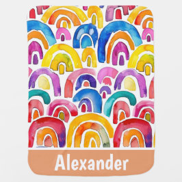 Hand målad vattenfärgsboho rainbows personlig bebisfilt