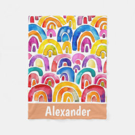 Hand målad vattenfärgsboho rainbows personlig fleecefilt