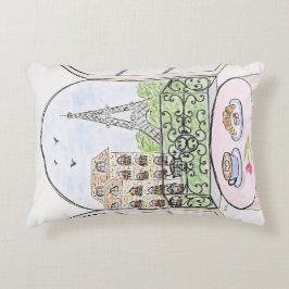 Hand målad Whimsical Paris Eiffel Torn HÖGER Prydnadskudde