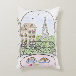 Hand målad Whimsical Paris Eiffel Torn HÖGER Prydnadskudde