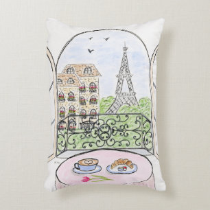 Hand målad Whimsical Paris Eiffel Torn HÖGER Prydnadskudde